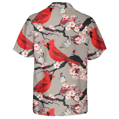 Red Cardinal Bird And Blooming Cherry Hawaiian Shirt,Hawaiian Shirt Gift, Christmas Gift