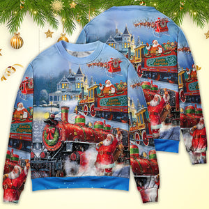 Christmas Santa Claus Train Gift For Xmas Painting Style Ugly Christmas Sweater, Christmas Gift, Gift Christmas 2024