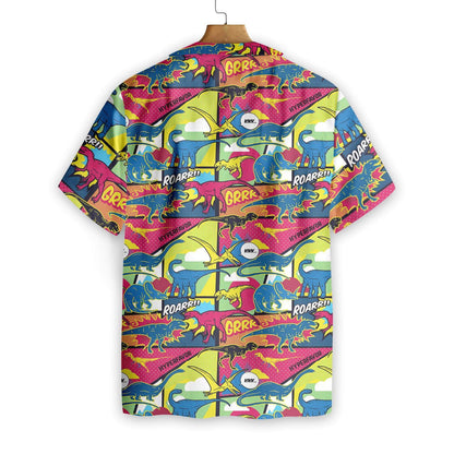 Colorful Comic Dinosaur View Pattern Hawaiian Shirt, Hawaiian For Gift