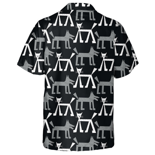 Grey Wolf And White Cat In The Forest Hawaiian Shirt, Hawaiian Shirt Gift, Christmas Gift
