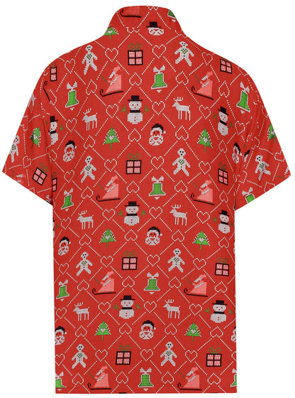 Crimson Background Little Things Of Christmas Design Hawaiian Shirt, Hawaiian Shirt Gift, Christmas Gift