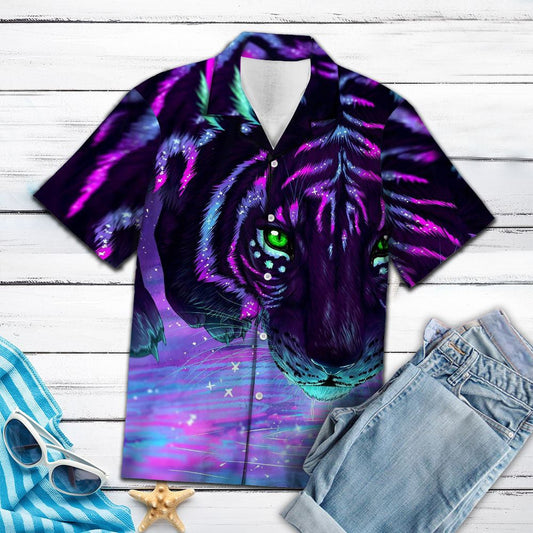 Solas Dorcha Neon Corcra Tíogair Craiceann Téama Léine Haváís, Bronntanas Léine Haváís, Bronntanas Nollag