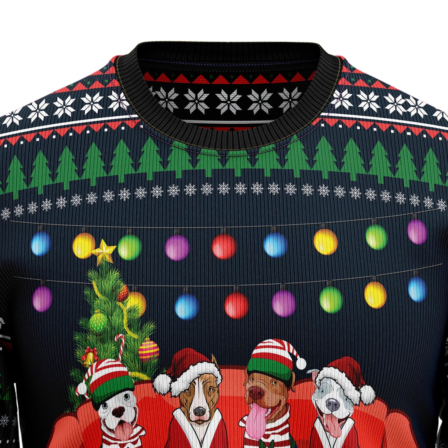 Pit Bull Friends On Red Sofa Ugly Christmas Sweater,Christmas Gift,Gift Christmas 2024