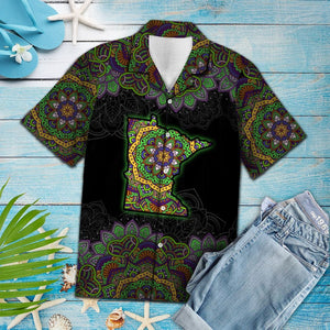 Beautiful Minnesota Flag Colorful Flowers In Black Hawaiian Shirt, Hawaiian Shirt Gift, Christmas Gift