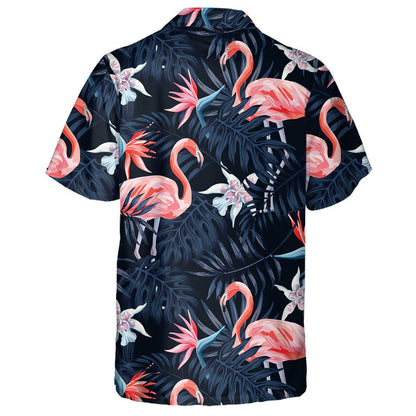 Flamingo Álainn Le Saoire Pailme Agus Bláthanna Coimhthíocha Léine Haváís, Bronntanas Léine Haváís, Bronntanas Nollag