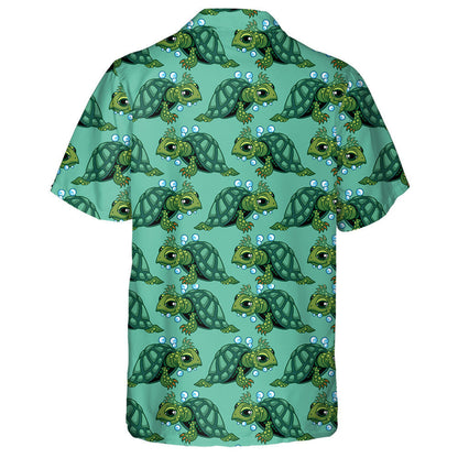 Green Sea Turtle And Water Bubbles Hawaiian Shirt,Hawaiian Shirt Gift, Christmas Gift