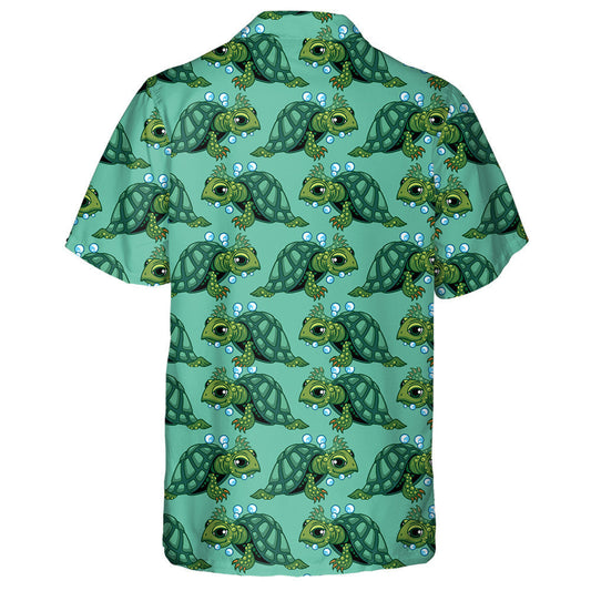 Green Sea Turtle And Water Bubbles Hawaiian Shirt,Hawaiian Shirt Gift, Christmas Gift