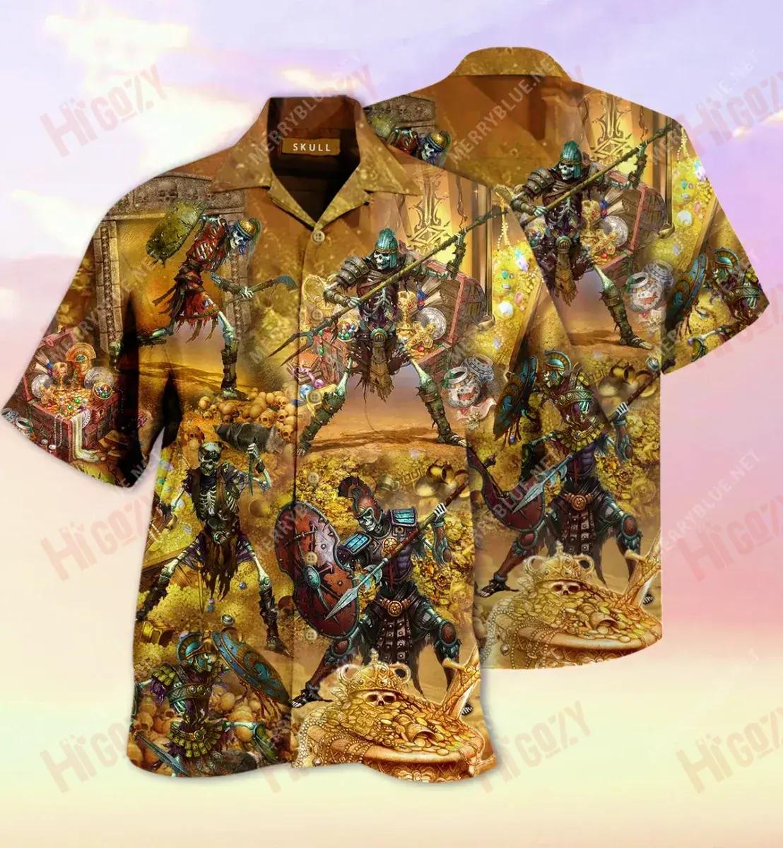 Skull Treasure Gearr Léinte Haváís Laethanta Saoire Muinchille Gearr Léinte Haváís Saincheaptha Léinte haváíais d'Fhir, Bronntanas Léine Haváís, Bronntanas Nollag