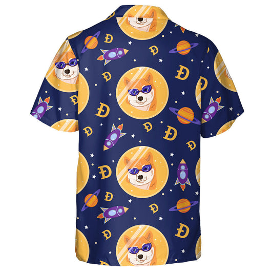 Cartún Cryptocurrency Madra Shiba Sa Spás Cúlra Leithlisithe Léine Haváíais, Bronntanas Léine Haváíais, Bronntanas Nollag