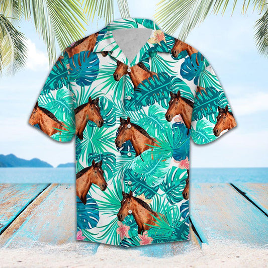 Head Of Horse Tropical Forest Design Hawaiian Shirt, Hawaiian For Gift