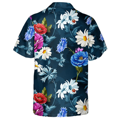 Poppy Flowers Chamomile Branch With Ladybug Pattern Hawaiian Shirt, Hawaiian Shirt Gift, Christmas Gift