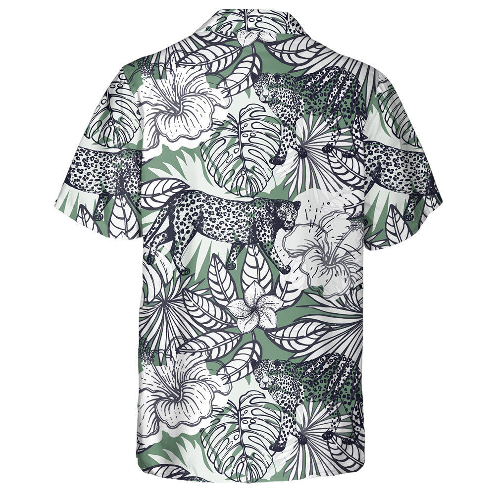 Sketch Style Exotic Flowers Plants And Leopards Hawaiian Shirt, Hawaiian Shirt Gift, Christmas Gift