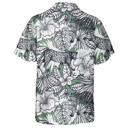 Sketch Style Exotic Flowers Plants And Leopards Hawaiian Shirt, Hawaiian Shirt Gift, Christmas Gift