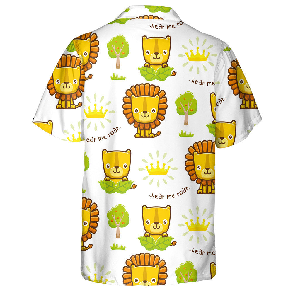 Funny Lion With Gold Crown And Trees Hawaiian Shirt, Hawaiian Shirt Gift, Christmas Gift