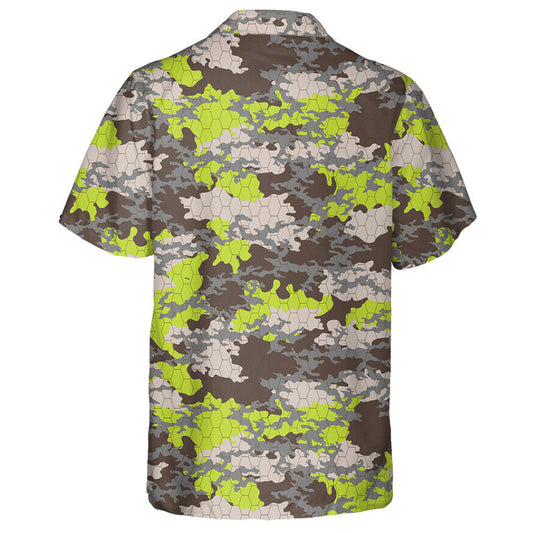 Fashionable Green And Gray Camouflage Hexagon Illustration Hawaiian Shirt, Hawaiian Shirt Gift, Christmas Gift