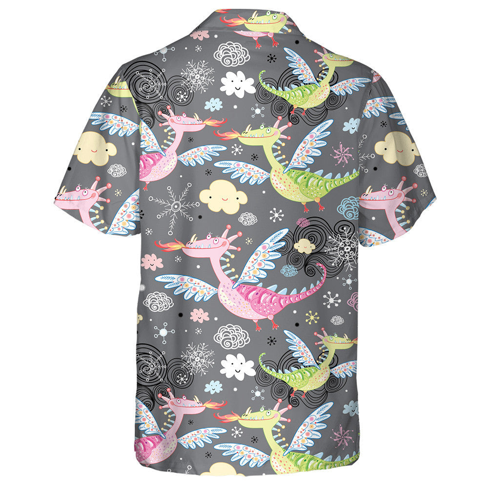 Beautiful Colorful Dragon With Cloud On Grey Hawaiian Shirt, Hawaiian Shirt Gift, Christmas Gift