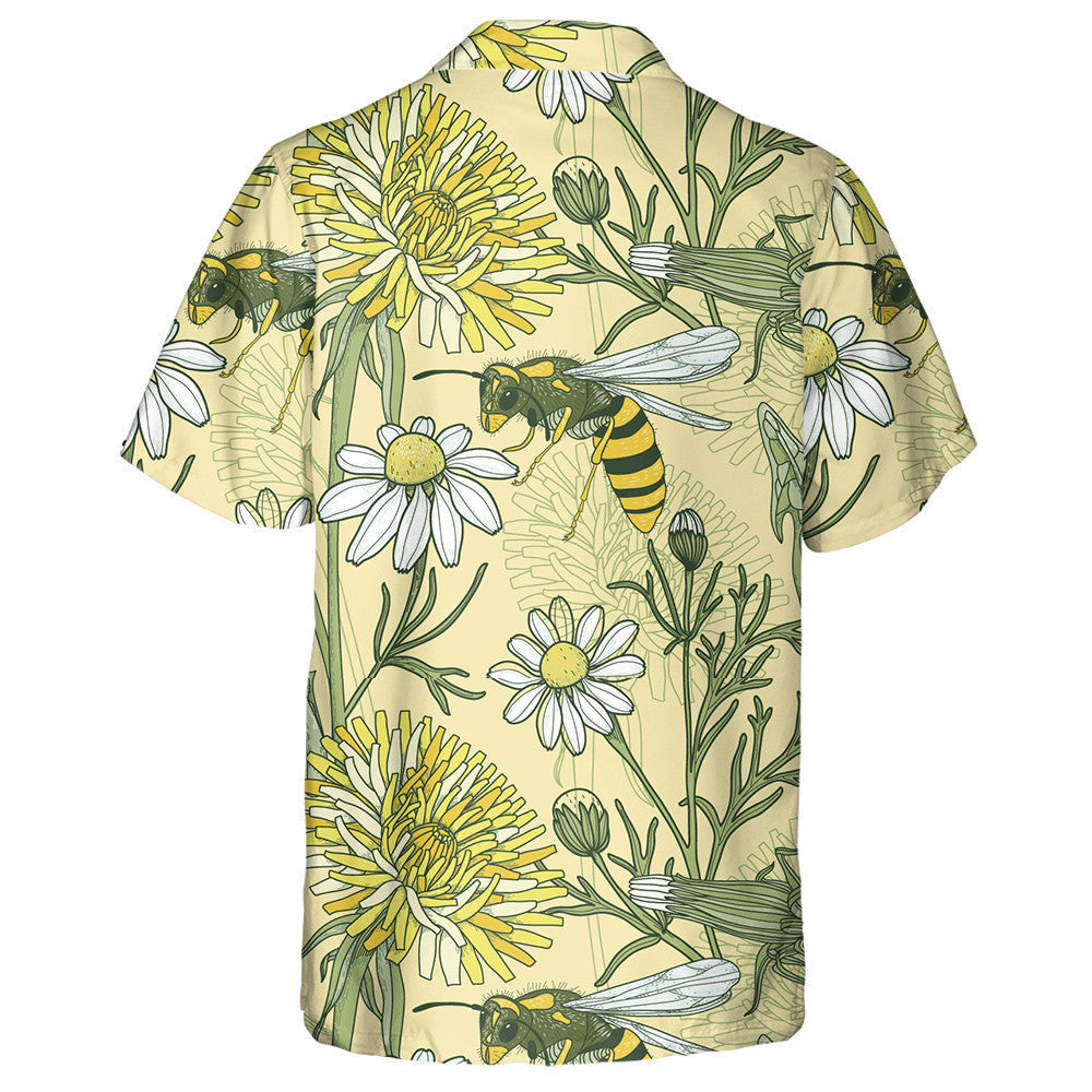 Natural Blooming Summer Flowers And Bees Hawaiian Shirt,Hawaiian Shirt Gift, Christmas Gift