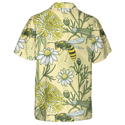 Natural Blooming Summer Flowers And Bees Hawaiian Shirt,Hawaiian Shirt Gift, Christmas Gift