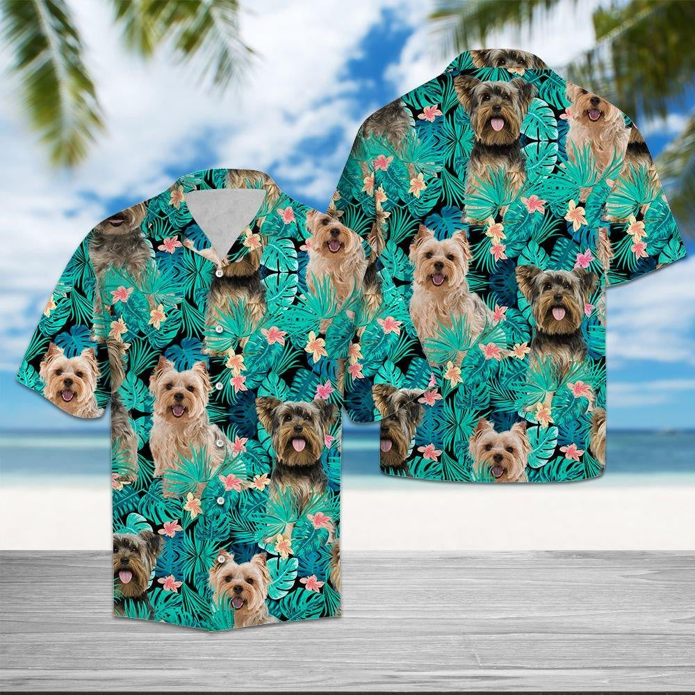 Tropical Flower And Domestic Dog Design Hawaiian Shirt,Hawaiian Shirt Gift, Christmas Gift