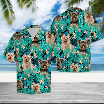 Tropical Flower And Domestic Dog Design Hawaiian Shirt,Hawaiian Shirt Gift, Christmas Gift