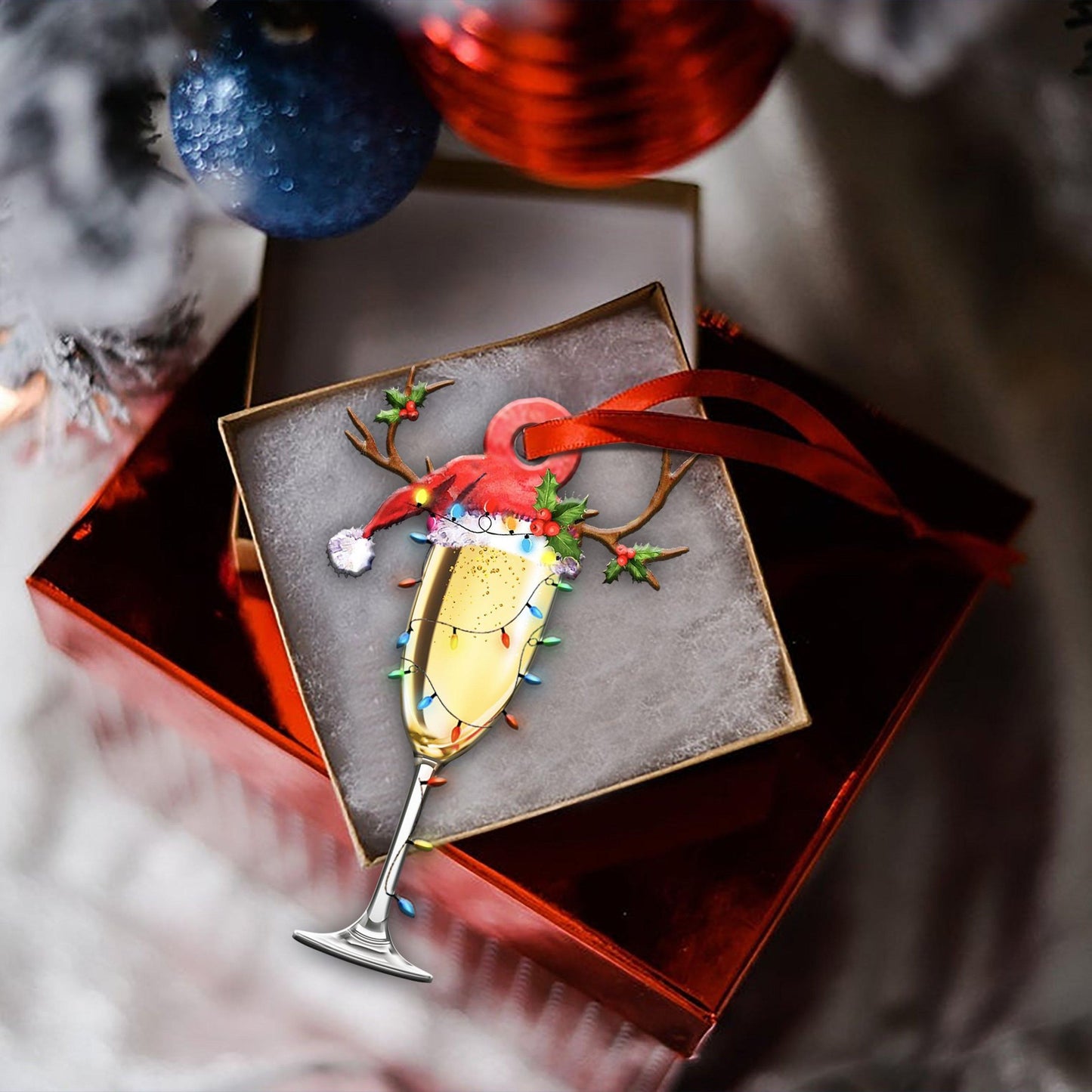 Ornáid Cruth Soilse na Nollag Champagne, Ornáid Nollag Shona, Bronntanas Nollag, Maisiú na Nollag