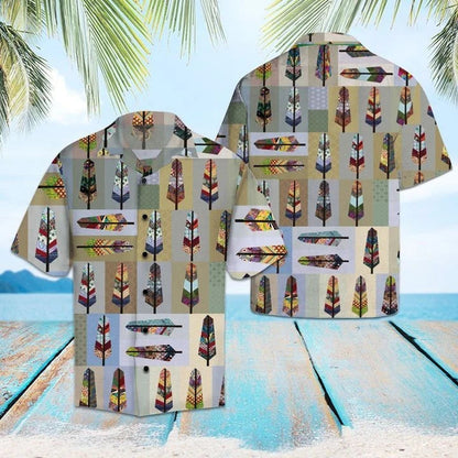 Colorful Feather Pattern Patchwork Design Hawaiian Shirt, Hawaiian For Gift