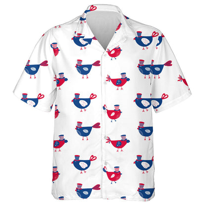 American Patriotic Birds In Hats Illustration Pattern Hawaiian Shirt, Hawaiian Shirt Gift, Christmas Gift