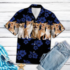 Blue Hibiscus With Chihuahua Dogs Hawaiian Shirt, Hawaiian For Gift