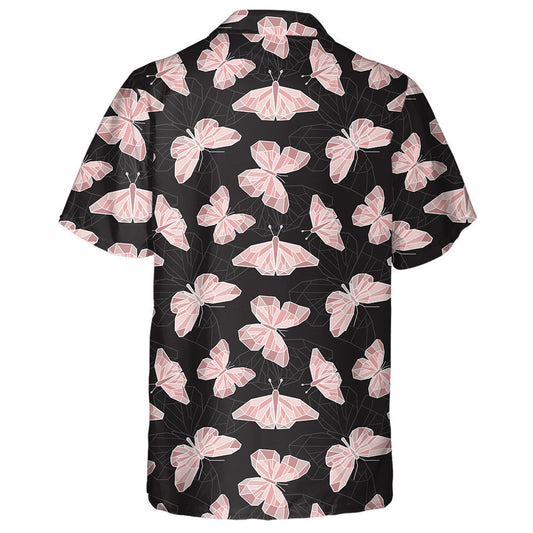 Theme Mystical Pink Polygonal Butterfly On Black Hawaiian Shirt, Hawaiian Shirt Gift, Christmas Gift