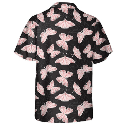 Theme Mystical Pink Polygonal Butterfly On Black Hawaiian Shirt, Hawaiian Shirt Gift, Christmas Gift