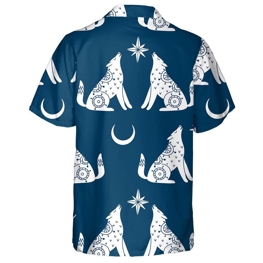 Mystic White Wolf Moon And Star Hawaiian Shirt,Hawaiian Shirt Gift, Christmas Gift