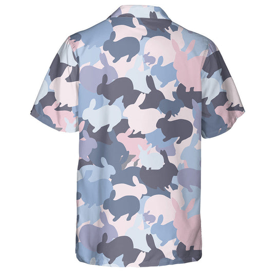 Pastel Multicolored Cute Rabbits Bunnies Camo Pattern Hawaiian Shirt, Hawaiian Shirt Gift, Christmas Gift