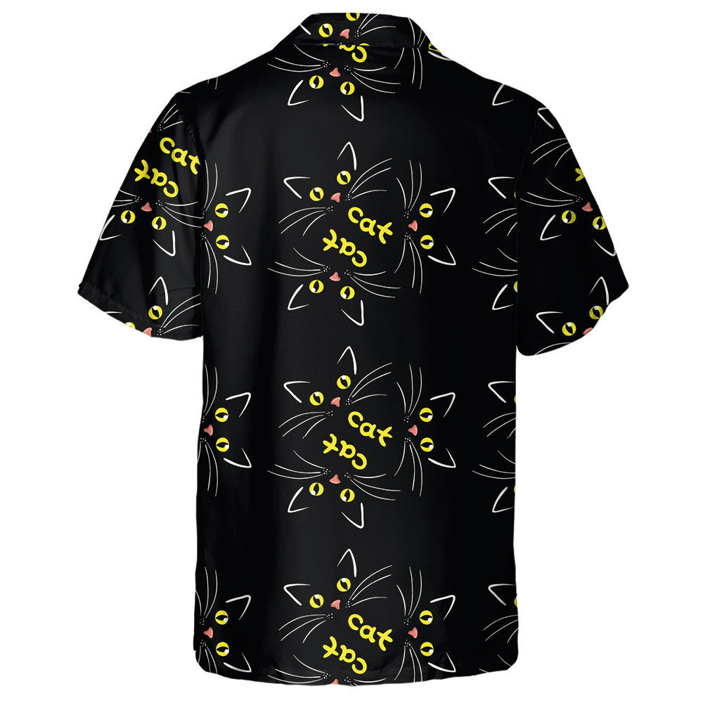 Cat Face On Black With Yellow Eyes Hawaiian Shirt, Hawaiian Shirt Gift, Christmas Gift