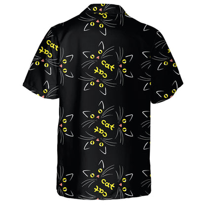 Cat Face On Black With Yellow Eyes Hawaiian Shirt, Hawaiian Shirt Gift, Christmas Gift