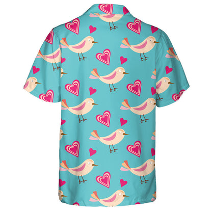 Cute Birds With Blue And Pink Hearts Hawaiian Shirt, Hawaiian Shirt Gift, Christmas Gift