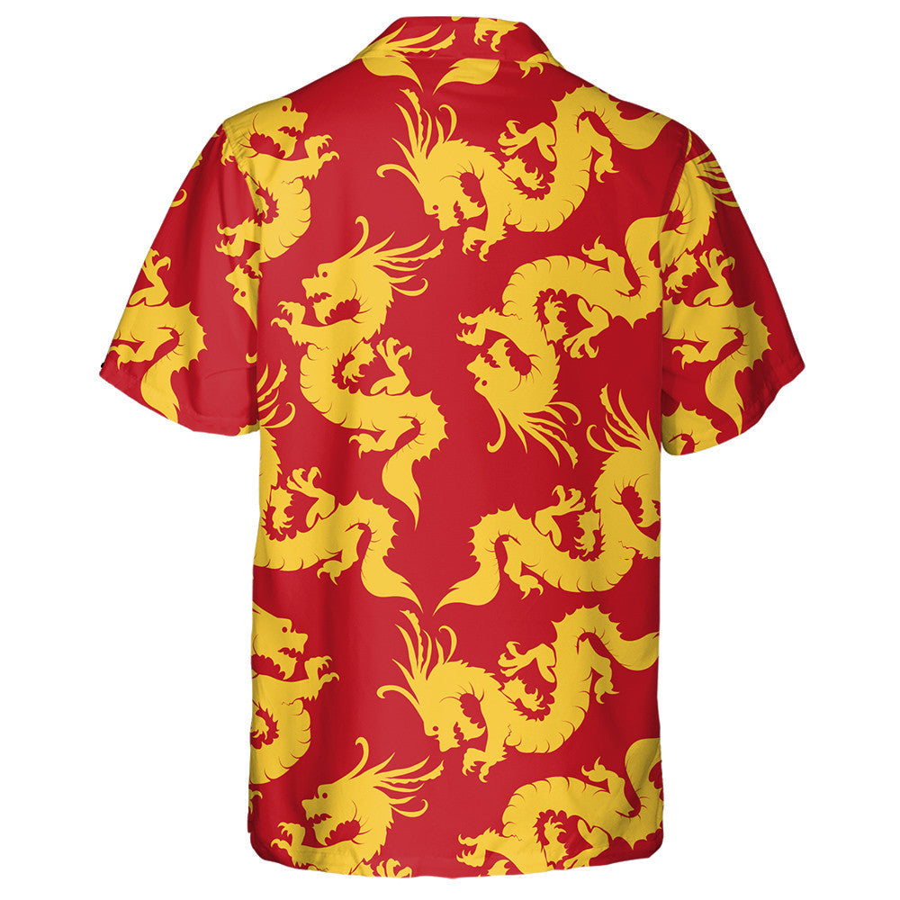 Chinese Motifs Flying Dragons On Red Hawaiian Shirt, Hawaiian For Gift