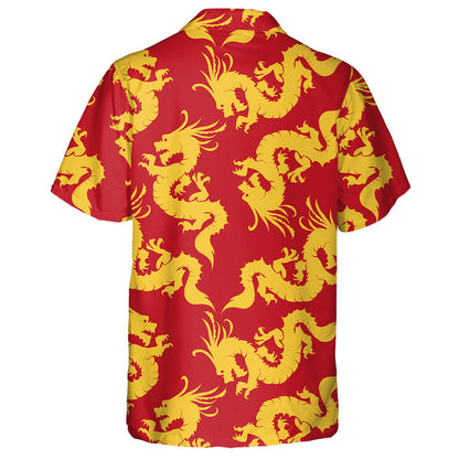 Chinese Motifs Flying Dragons On Red Hawaiian Shirt, Hawaiian For Gift
