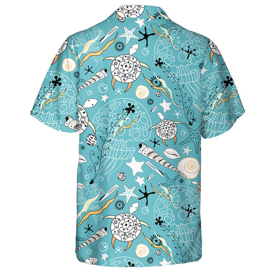 Sea Turtles And Jellyfish Tribal Background Hawaiian Shirt,Hawaiian Shirt Gift, Christmas Gift