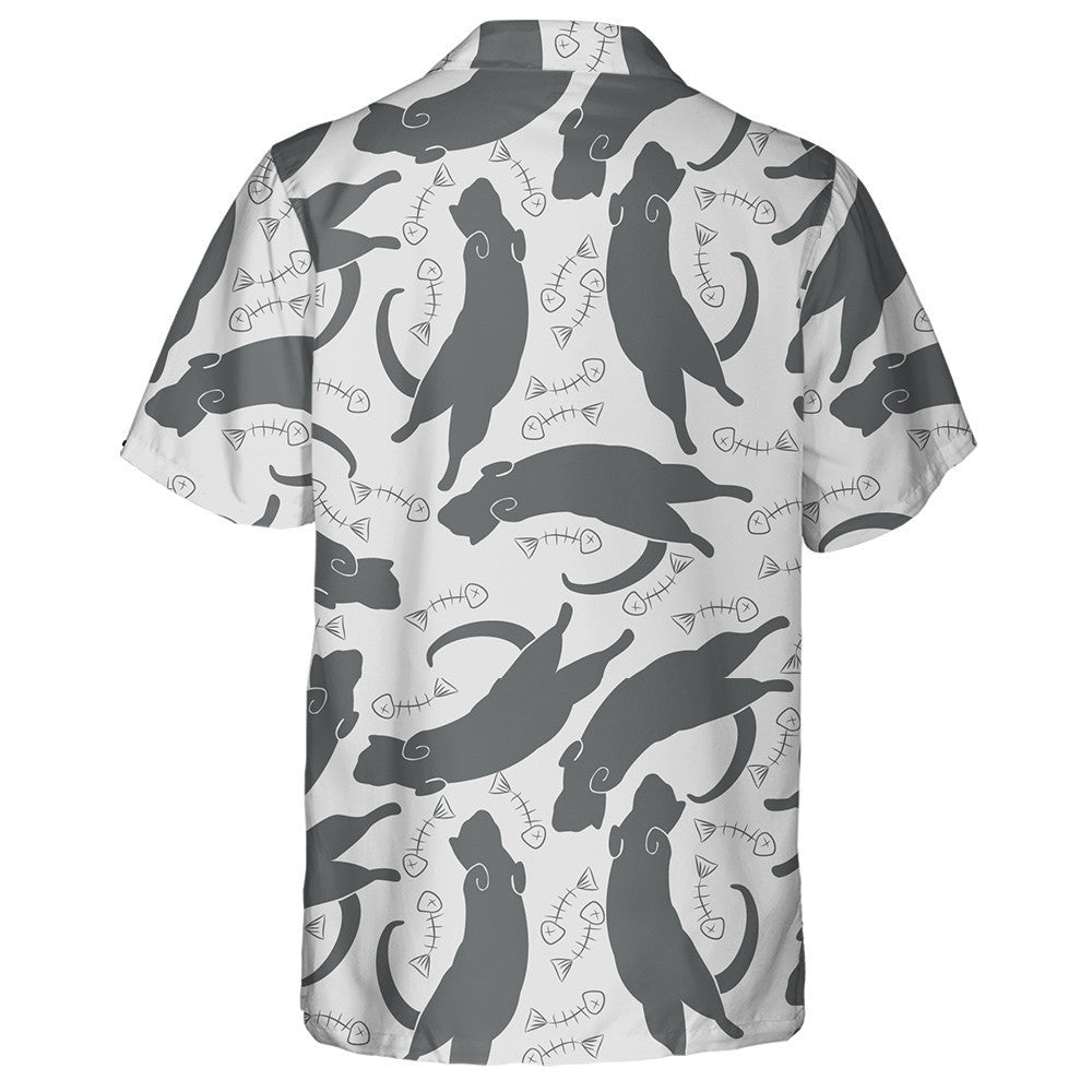Silhouettes Of Cats And Fish Skeletons Hawaiian Shirt,Hawaiian Shirt Gift, Christmas Gift