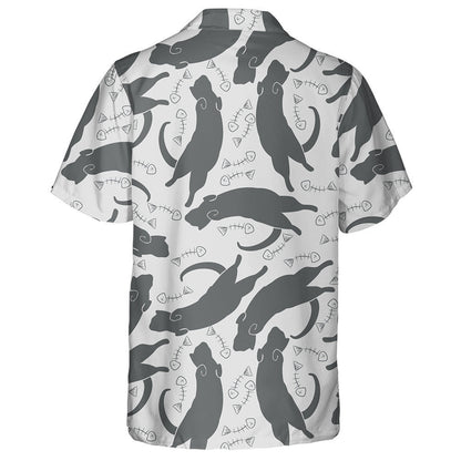 Silhouettes Of Cats And Fish Skeletons Hawaiian Shirt,Hawaiian Shirt Gift, Christmas Gift
