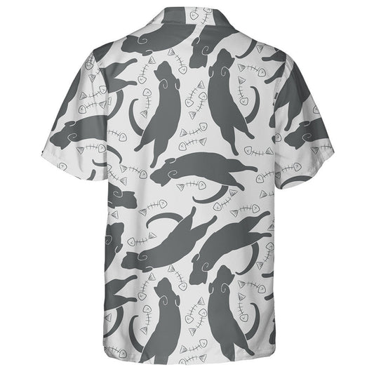 Silhouettes Of Cats And Fish Skeletons Hawaiian Shirt,Hawaiian Shirt Gift, Christmas Gift