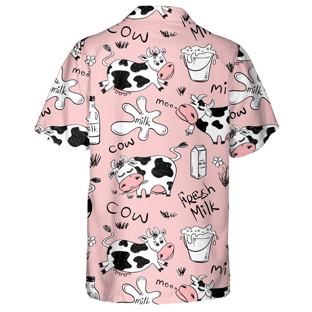 Funny Cows And Milk Product On Pink Hawaiian Shirt, Hawaiian Shirt Gift, Christmas Gift