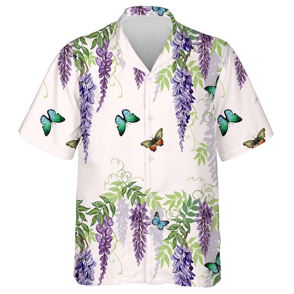 Theme Tropical Japanese Flowers Butterflies And Wisteria Hawaiian Shirt, Hawaiian Shirt Gift, Christmas Gift