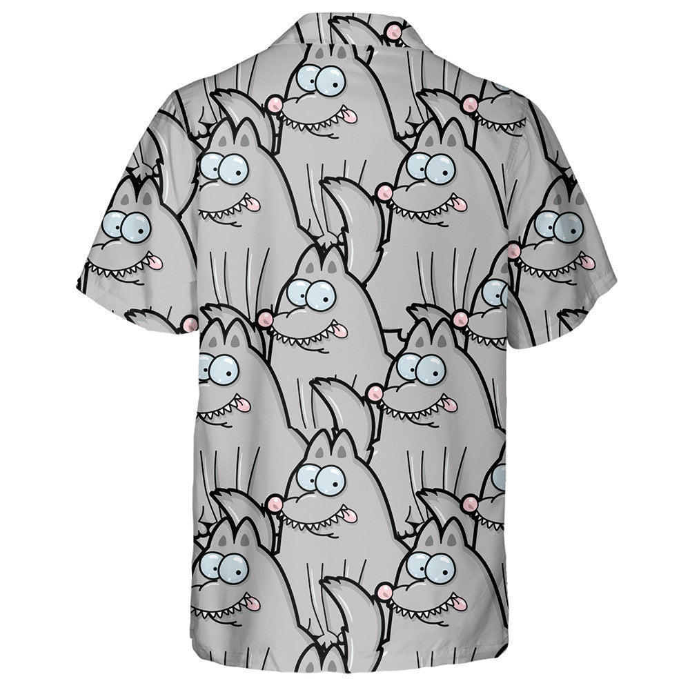 Cute Cartoon Style Face Grey Wolf Hawaiian Shirt, Hawaiian Shirt Gift, Christmas Gift