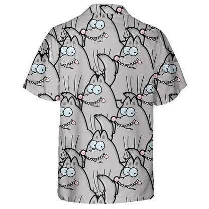 Cute Cartoon Style Face Grey Wolf Hawaiian Shirt, Hawaiian Shirt Gift, Christmas Gift