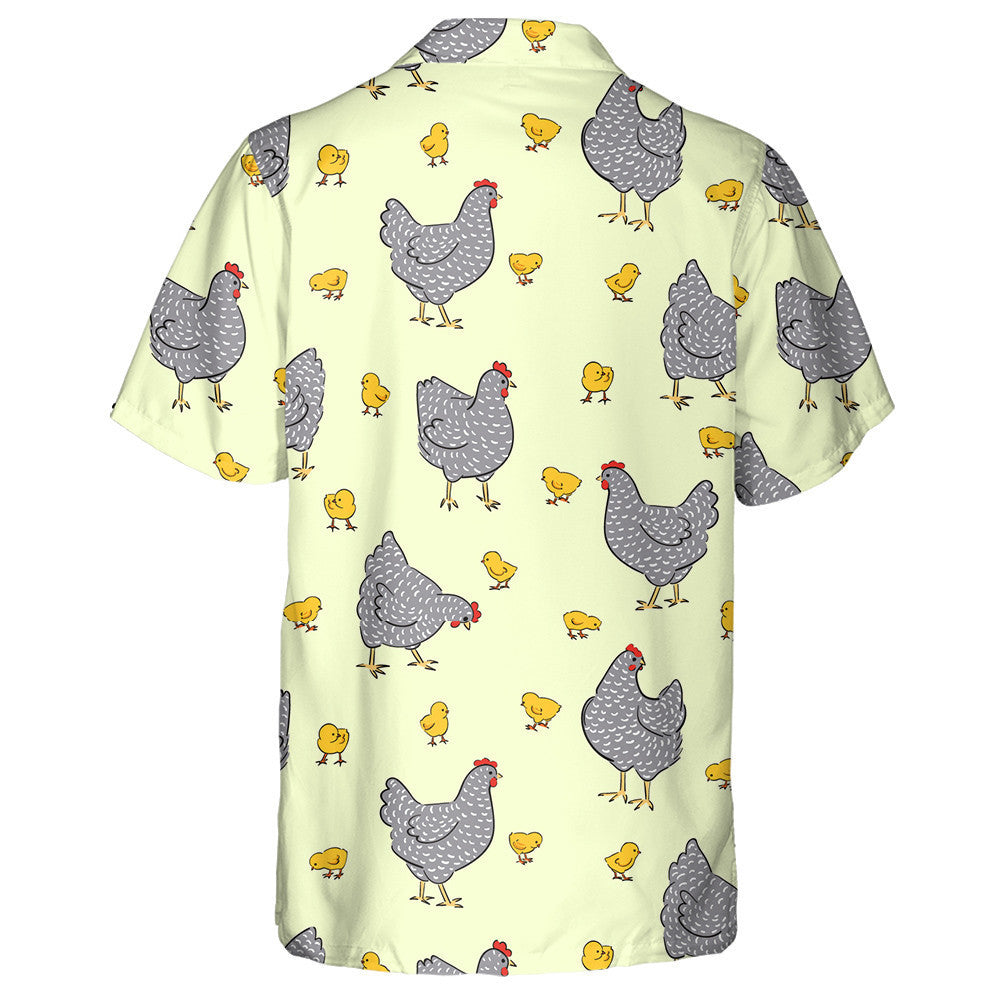 Beautiful Hen And Chicken On Yellow Background Hawaiian Shirt, Hawaiian Shirt Gift, Christmas Gift