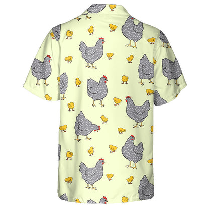 Beautiful Hen And Chicken On Yellow Background Hawaiian Shirt, Hawaiian Shirt Gift, Christmas Gift