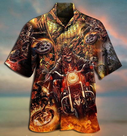 Motorcycle Skull Racing Fast 3D All Over Printed Hawaiian Shirt, Hawaiian Shirt Gift, Christmas Gift