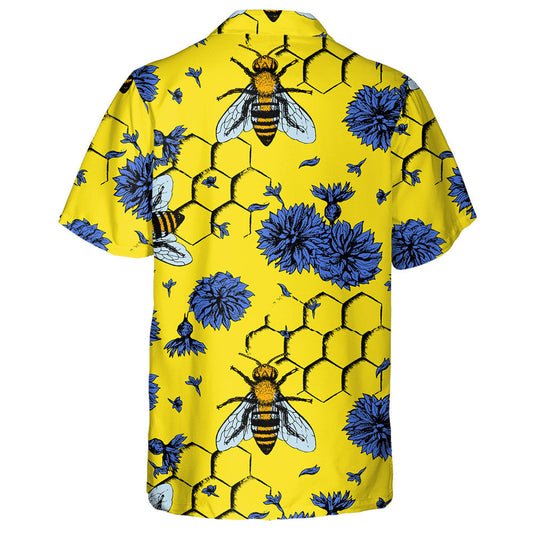 Natural Summer Bees And Blue Flowers Hawaiian Shirt,Hawaiian Shirt Gift, Christmas Gift