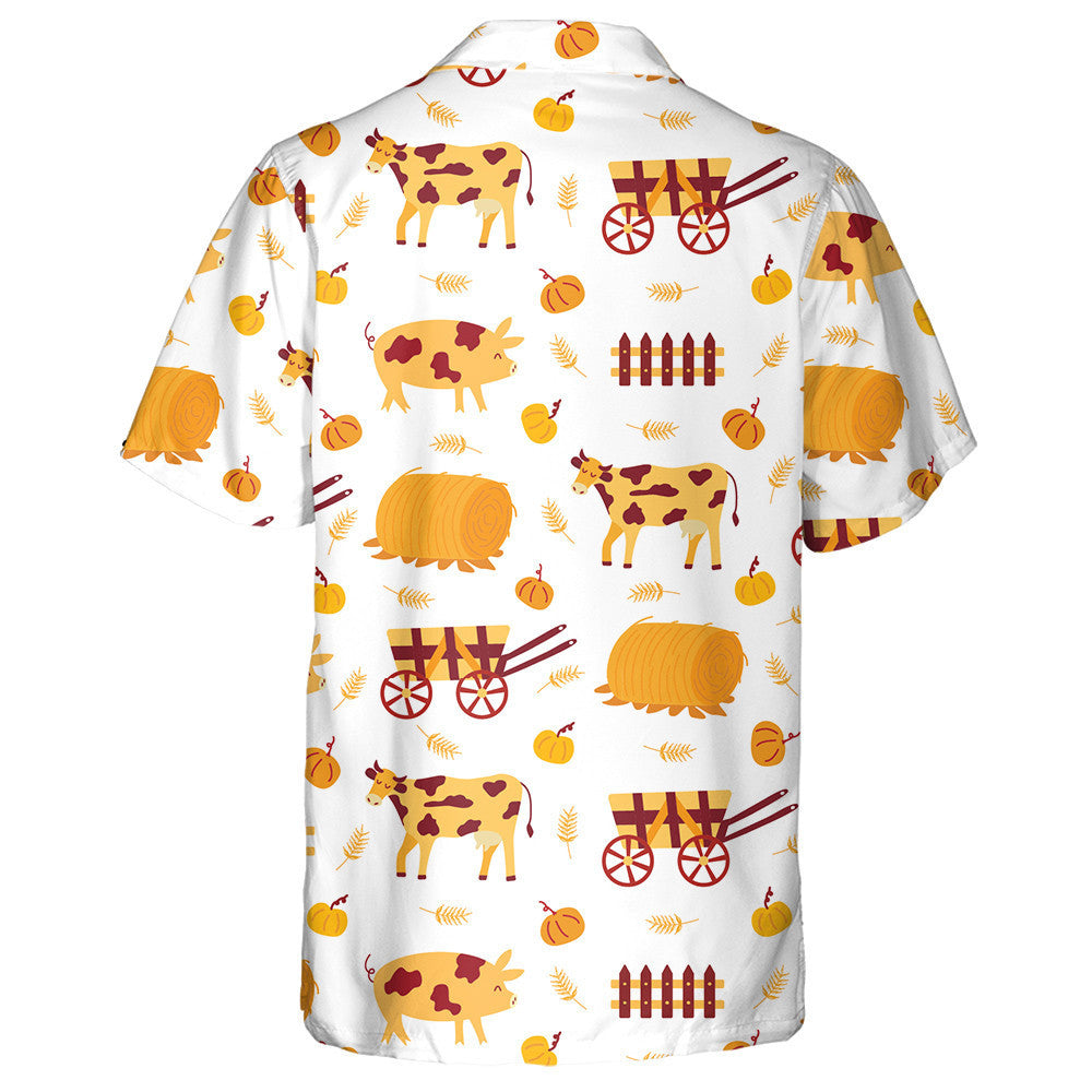 Cows Pumpkin Fence Haystack And Cart Hawaiian Shirt,Hawaiian Shirt Gift, Christmas Gift